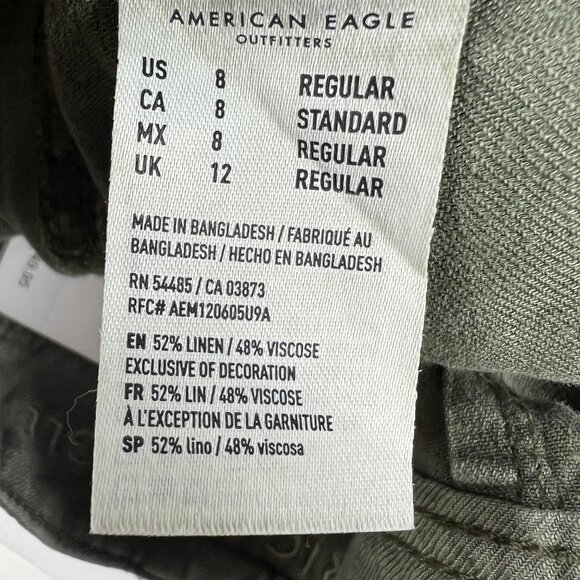 American Eagle Linen Blend Pants Women's 8 Regular Light Green High Rise Tapered - Picture 9 of 16